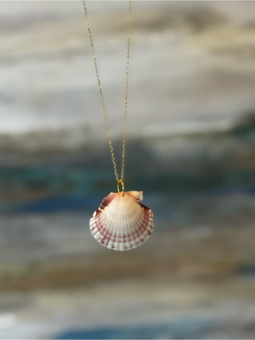 Gold Shell Pendant Necklace - Pink & Cream Seashell Jewelry